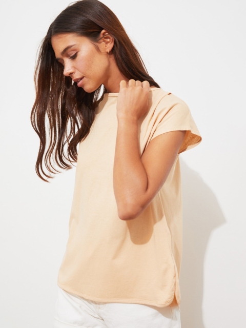 

Trendyol Beige Extended Sleeves Pure Cotton Styled Back Top
