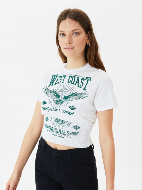 

Trendyol Classic White Typography Top