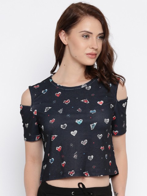 

ONLY Women Navy Printed Top, Navy blue
