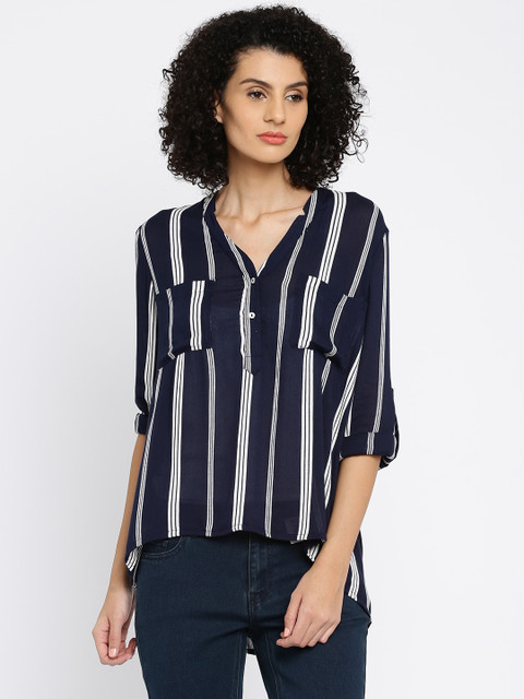 

ONLY Women Navy Blue & White Striped Casual Shirt