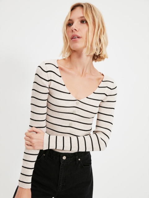 

Trendyol Grey Horizontal Stripes Top