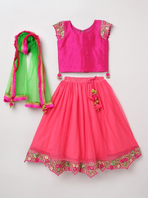 

BYB PREMIUM Pink & Green Embellished Lehenga & Ready Wear Blouse With Dupatta