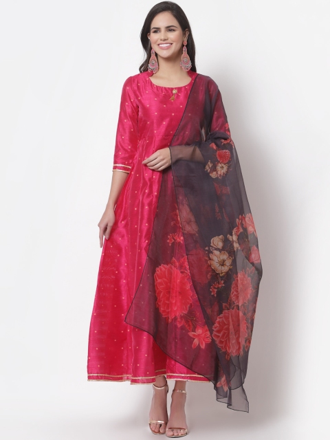 

Myshka Women Pink Floral Printed Anarkali Kurta With Dupatta