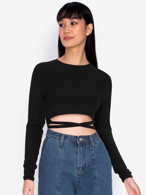 

ZALORA BASICS Black Solid Waist Tie Crop Top