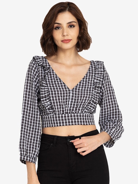 

ZALORA BASICS Multicoloured Checked Blouson Crop Top, Multi