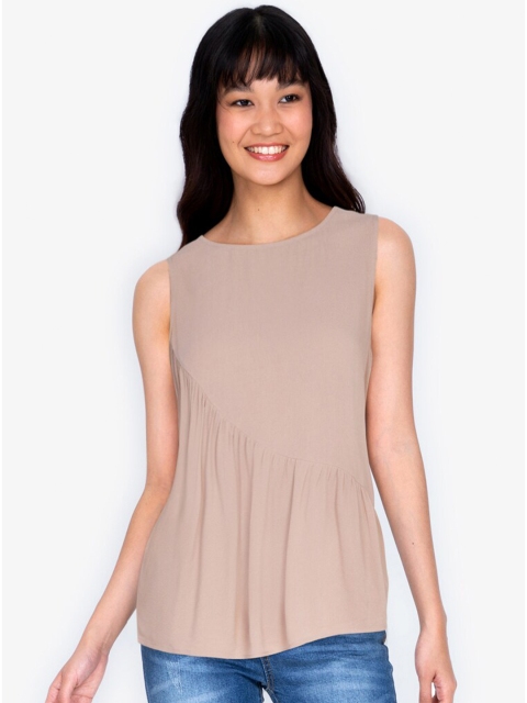 

Zalora Taupe Asymmetric Frill Sleeveless Top