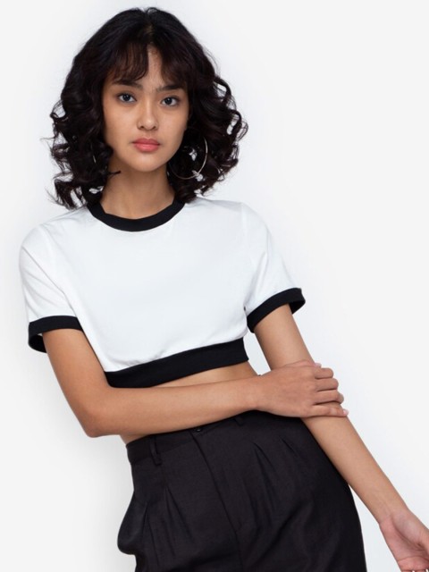 

ZALORA BASICS Black And White Contrast Trim Crop Top