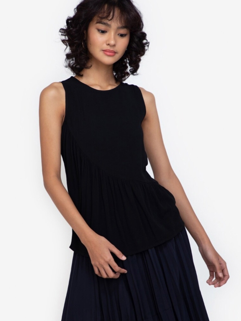 

Zalora Black Asymmetric Frill Sleeveless Top