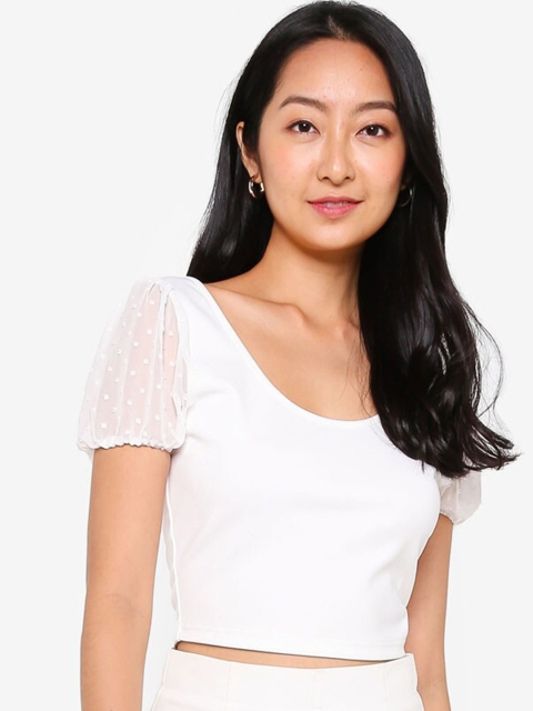 

ZALORA BASICS White Monochrome Puff Sleeves Crop Top