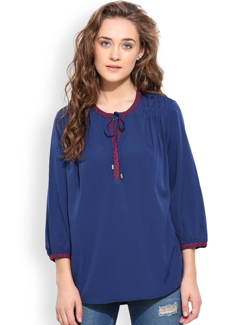 

Blue Sequin Women Navy Solid Regular Top, Navy blue