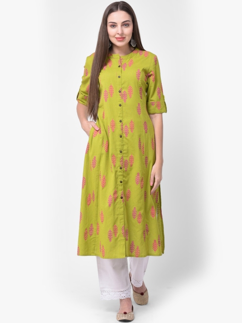 

Pistaa Women Green Ethnic Motifs Printed Floral Kurta