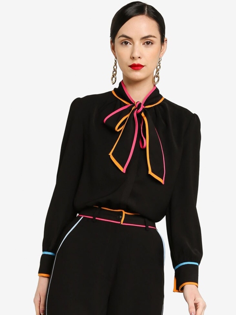 

ORIGIN BY ZALORA Black & Multicoloured Colourblocked Tie-Up Neck Organic Cotton Top