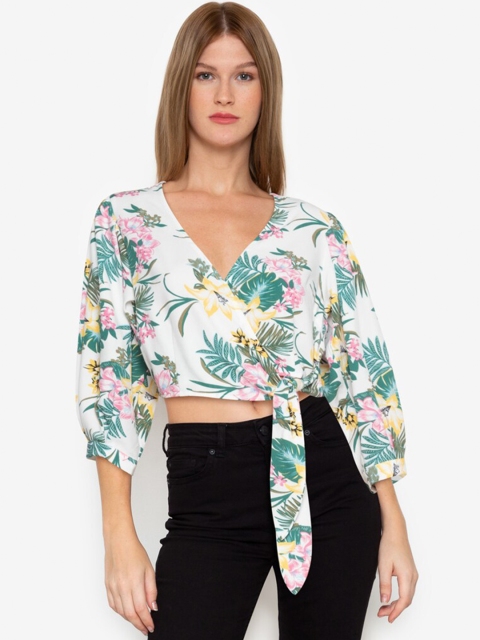 

ZALORA BASICS Multicoloured Floral Print Wrap Crop Top, Multi
