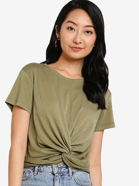 

ZALORA BASICS Women Green Knot Detail T-shirt