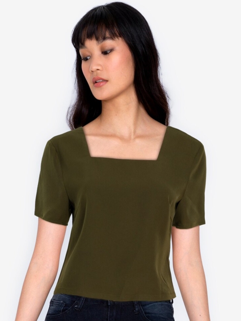 

ZALORA BASICS Olive Green Square Neck Button Back Top