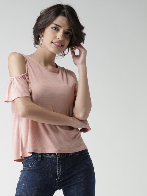 

FOREVER 21 Women Dusty Pink Cold Shoulder Top
