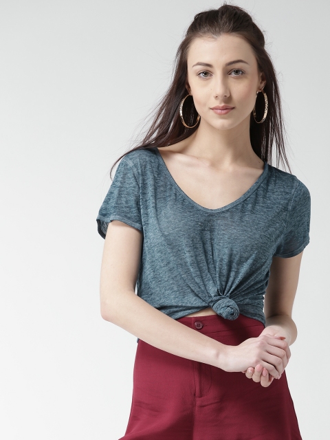 

FOREVER 21 Women Blue Burn-Out Effect Top