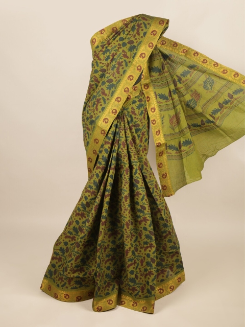 

Pothys Green & Gold-Toned Floral Zari Pure Cotton Saree