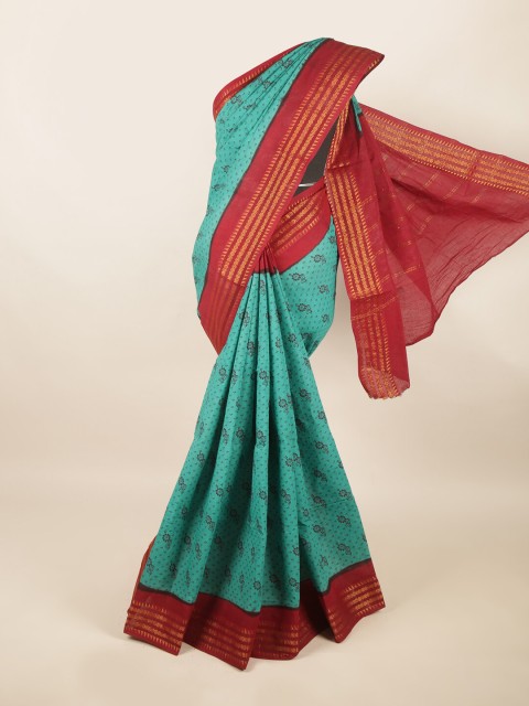 

Pothys Green & Red Ethnic Motifs Zari Pure Cotton Saree