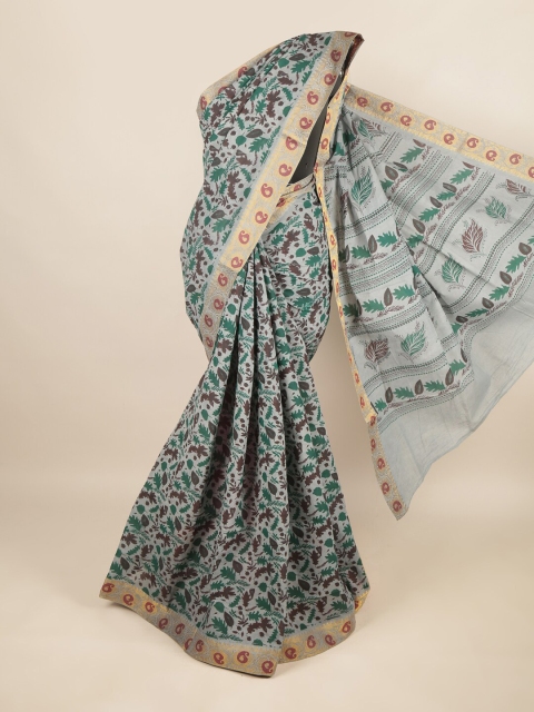 

Pothys Grey & Green Floral Printed Pure Cotton Saree