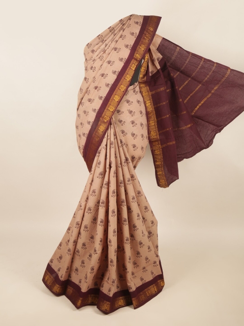 

Pothys Beige & Brown Ethnic Motifs Zari Pure Cotton Saree
