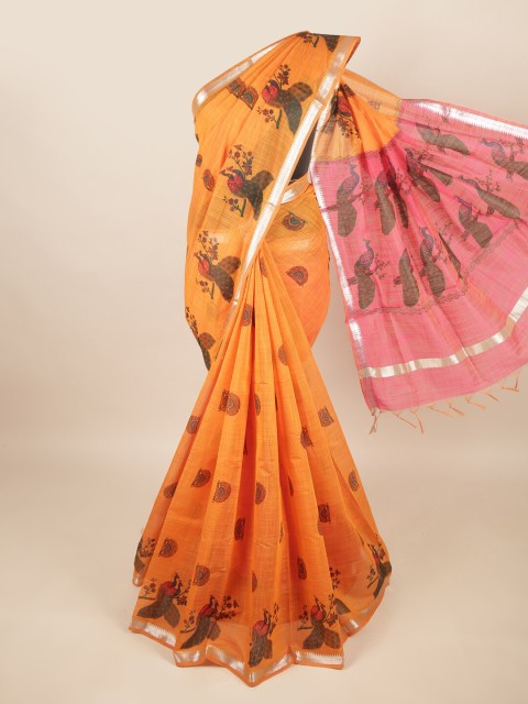 

Pothys Orange & Pink Ethnic Motifs Zari Silk Cotton Saree