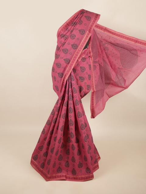 

Pothys Pink & Gold-Toned Ethnic Motifs Zari Pure Cotton Saree