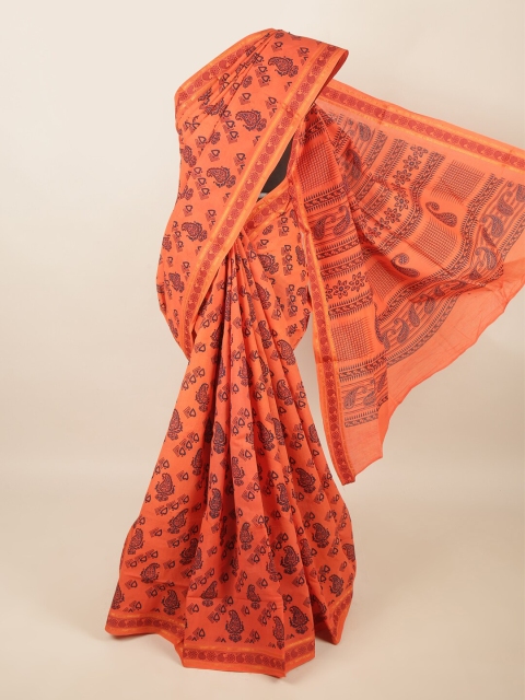 

Pothys Pink & Brown Paisley Printed Pure Cotton Saree