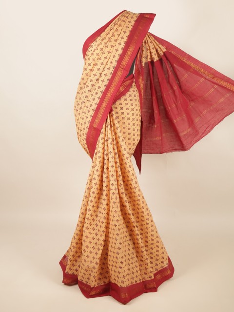 

Pothys Cream-Coloured & Red Ethnic Motifs Pure Cotton Saree