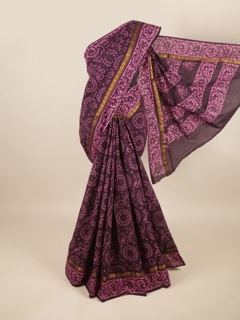 

Pothys Burgundy & Pink Floral Printed Pure Cotton Saree