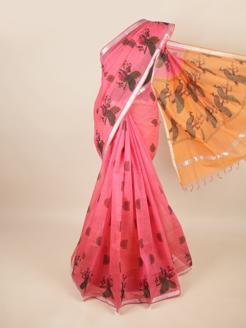 

Pothys Pink & Orange Floral Silk Cotton Saree