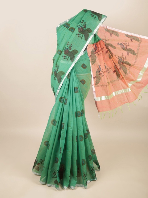 

Pothys Green & Pink Ethnic Motifs Printed Silk Cotton Saree
