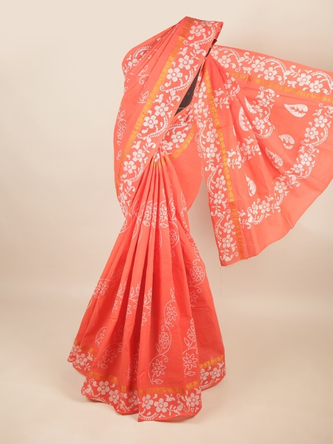 

Pothys Orange & White Floral Pure Cotton Saree