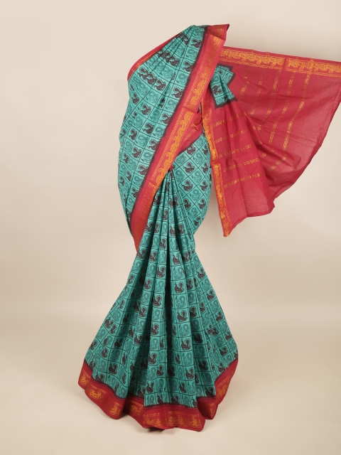 

Pothys Green & Red Printed Pure Cotton Saree