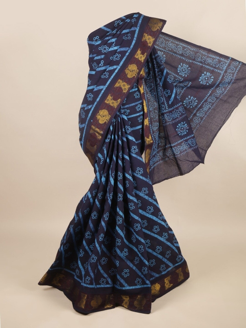 

Pothys Blue & Black Floral Printed Zari Pure Cotton Saree