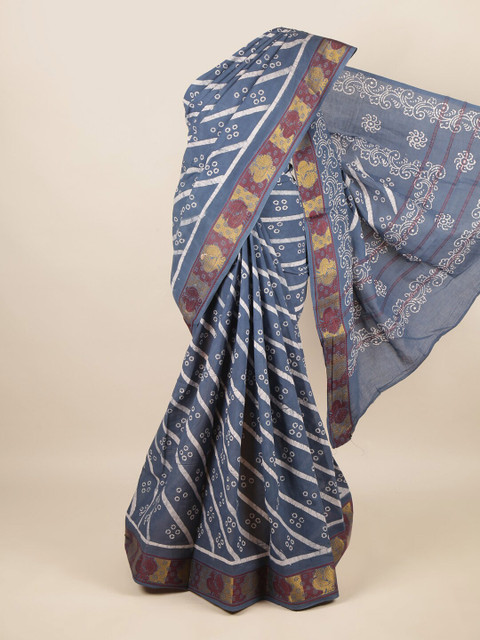 

Pothys Blue & White Ethnic Motifs Zari Pure Cotton Saree
