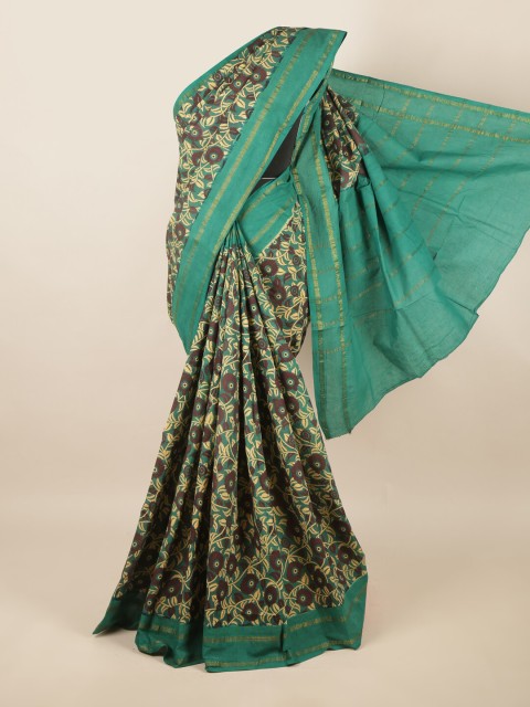 

Pothys Green & Brown Floral Zari Pure Cotton Saree