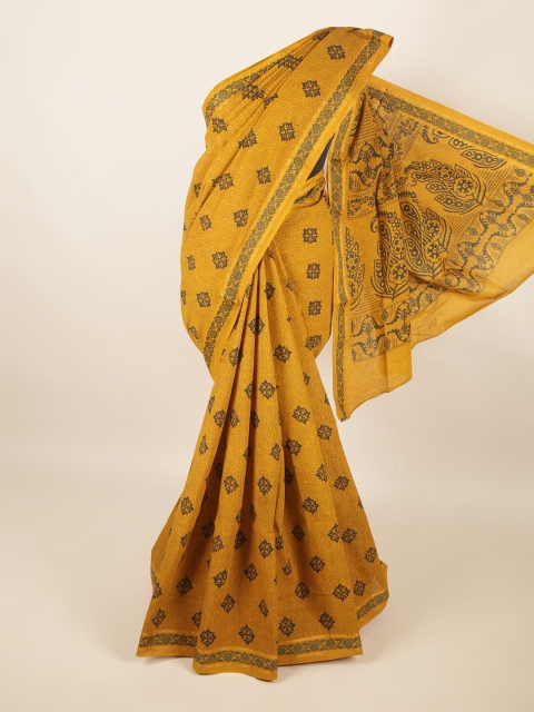

Pothys Mustard Yellow & Grey Ethnic Motifs Pure Cotton Saree