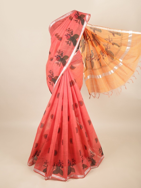 

Pothys Pink & Green Ethnic Motifs Zari Silk Cotton Saree