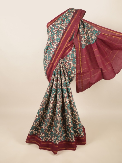 

Pothys Maroon & Teal Floral Zari Pure Cotton Saree