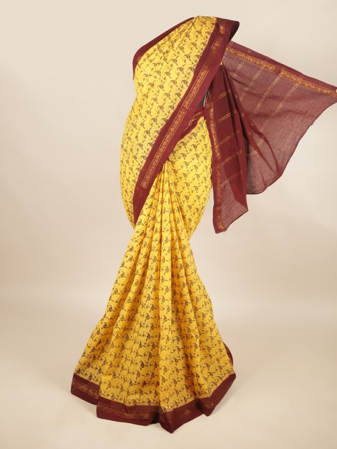 

Pothys Yellow & Maroon Ethnic Motifs Printed Pure Cotton Saree