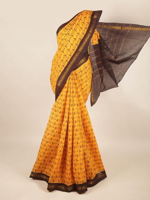 

Pothys Yellow & Brown Paisley Zari Pure Cotton Saree
