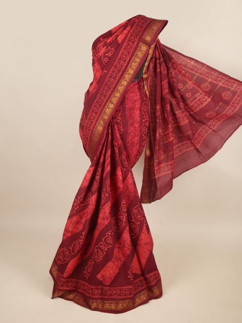 

Pothys Maroon & Pink Ethnic Motifs Zari Pure Cotton Saree