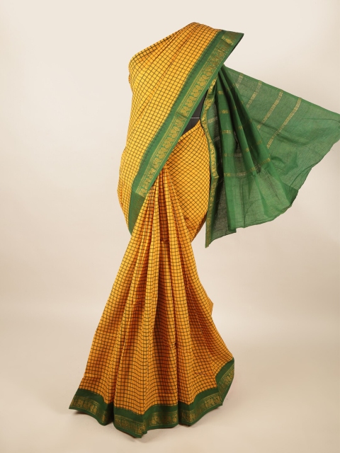 

Pothys Yellow & Green Checked Pure Cotton Saree
