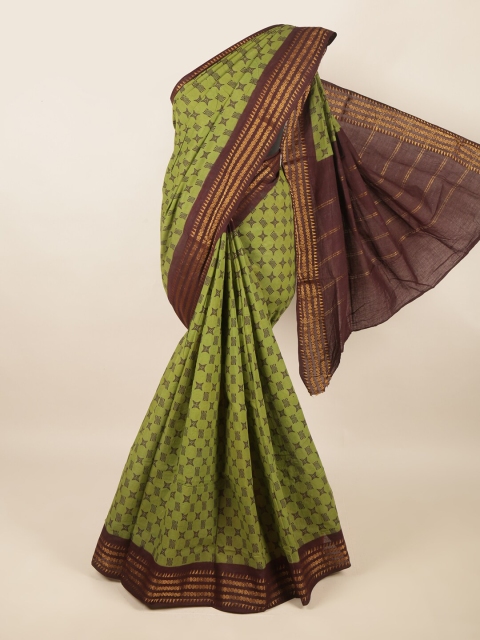 

Pothys Green & Brown Ethnic Motifs Zari Pure Cotton Saree