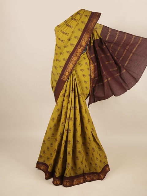 

Pothys Green & Brown Ethnic Motifs Zari Pure Cotton Saree
