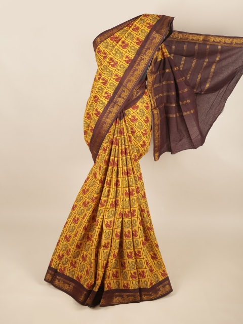 

Pothys Yellow & Gold-Toned Ethnic Motifs Zari Pure Cotton Saree