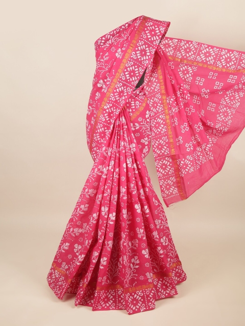 

Pothys Pink & White Ethnic Motifs Zari Pure Cotton Saree