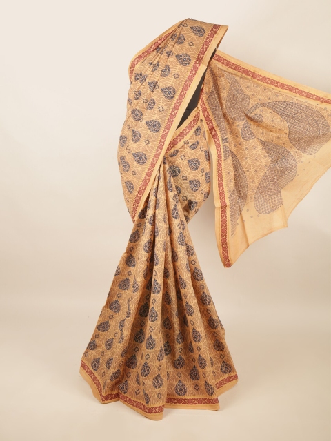 

Pothys Tan & Blue Ethnic Motifs Zari Printed Pure Cotton Saree