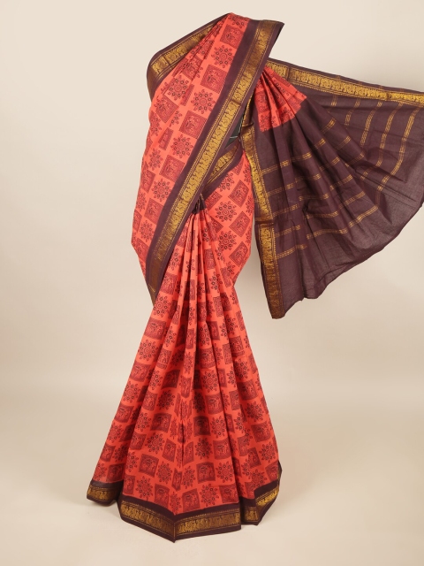 

Pothys Pink & Brown Ethnic Motifs Zari Pure Cotton Saree